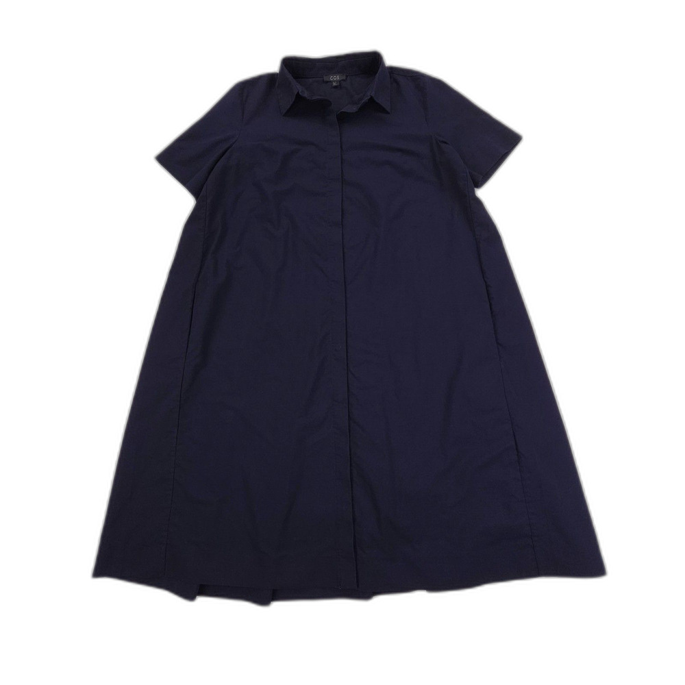 COS Pleated Short-Sleeved Shirt Dress Navy French Girl Minimal Preppy Old Money